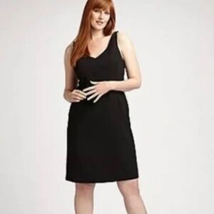 Eileen Fisher Black Ponte V-neck Sleeveless Sheath Dress Size XS Minimalist